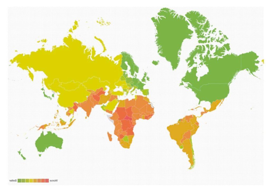 Map showing ready and less ready countries for climate change